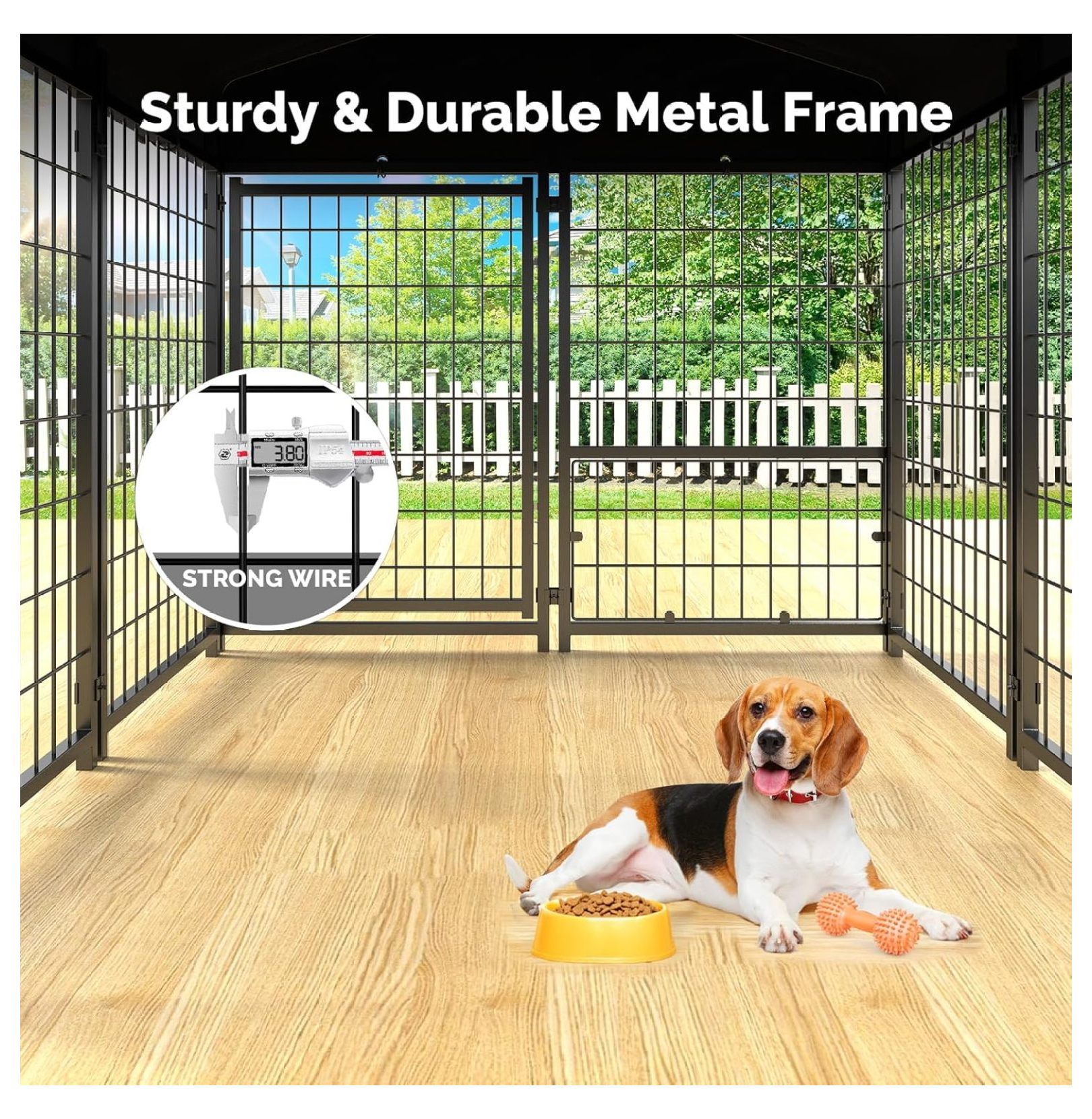 Outdoor Dog Kennel Outside Run with Doggy Door&Waterproof Roof - 4x4x4.6FT Large Dog Kennels Pens Outside for Small/Medium Dogs - Heavy Duty Cage Yard (Can Connect to Your Dog House)