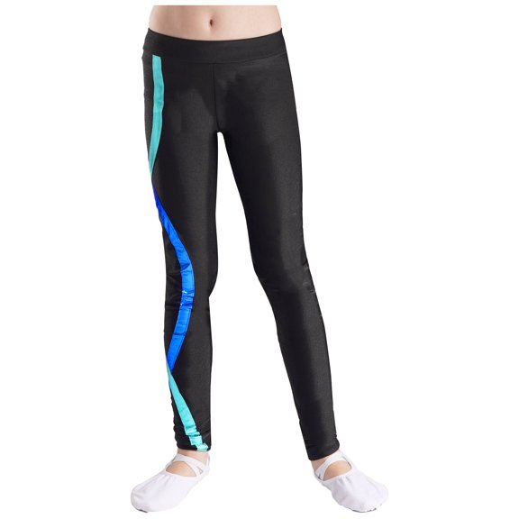 CHICTRY Kids Girls High Waist Sports Leggings Colorful Stripes Tights Jogging Athletic Pants Black&Blue 14