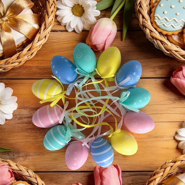 Decoraciones de Pascua, adornos de Pascua, regalos de Pascua, 12 piezas de huevos moteados de Pascua, decoraciones de huevos de Pascua, huevos de Pascua para rellenos de cestas de fiesta, decoración d