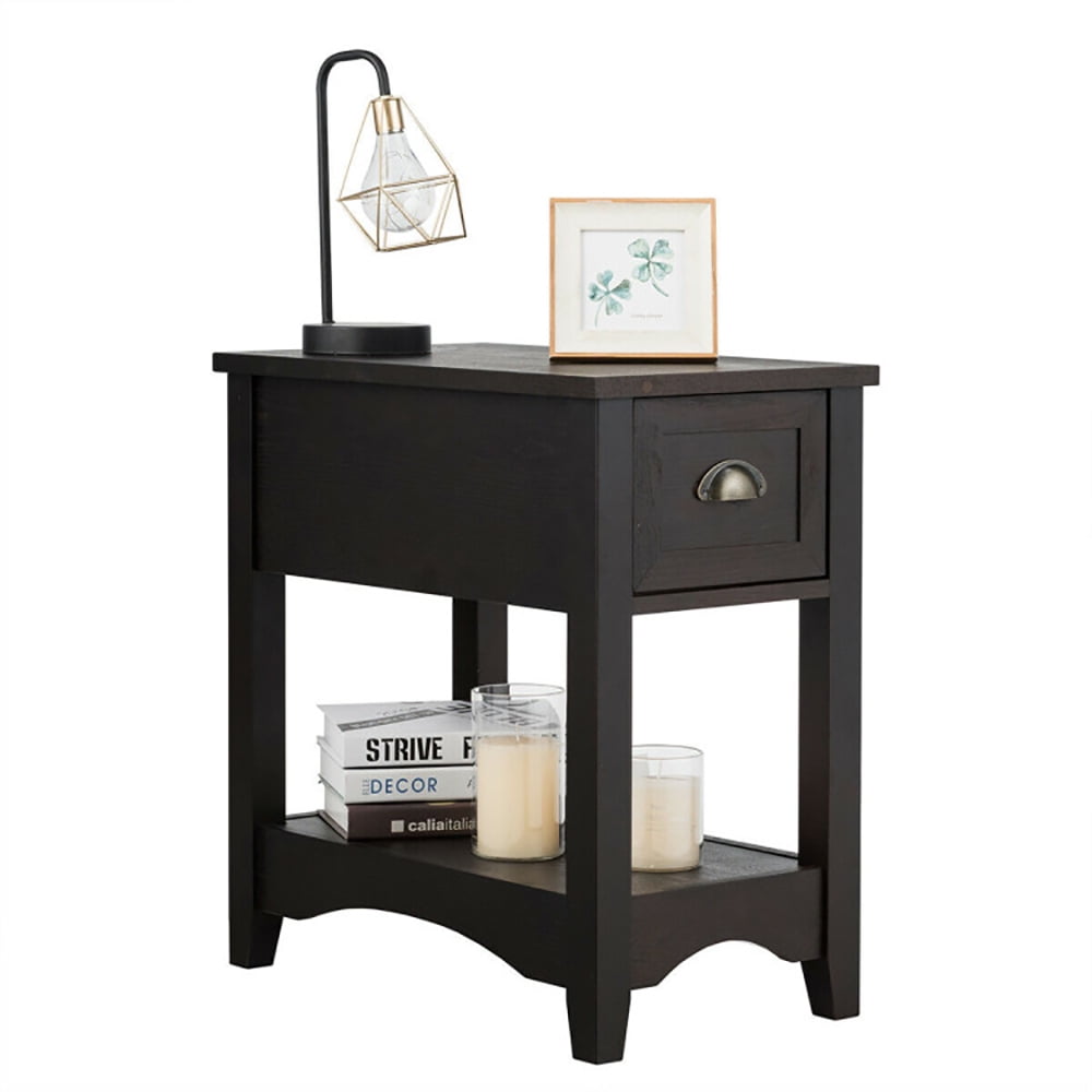 Finihen End Side Table, Rectangular Nightstand, Contemporary Chair Side End Table Compact Table with Drawer Nightstand, for Living Room, Bedroom, Brown Finihen End Side Table, Rectangular Nightstand, Contemporary Chair Side End Table Compact Table with Drawer Nightstand, for Living Room, Bedroom, Brown