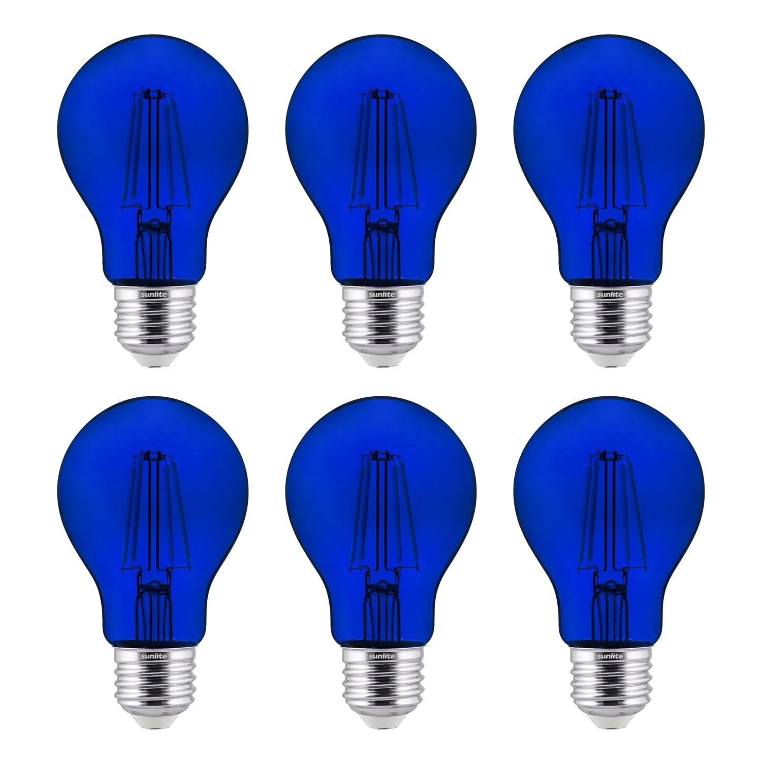 6Pack Sunlite LED Transparent Blue A19 Filament Bulbs, 4.5 Watts