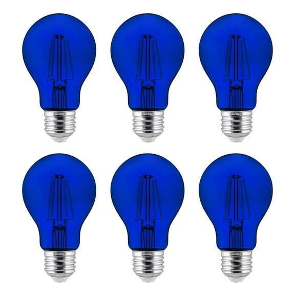 6-Pack Sunlite LED Transparent Blue A19 Filament Bulbs, 4.5 Watts, Dimmable, UL Listed