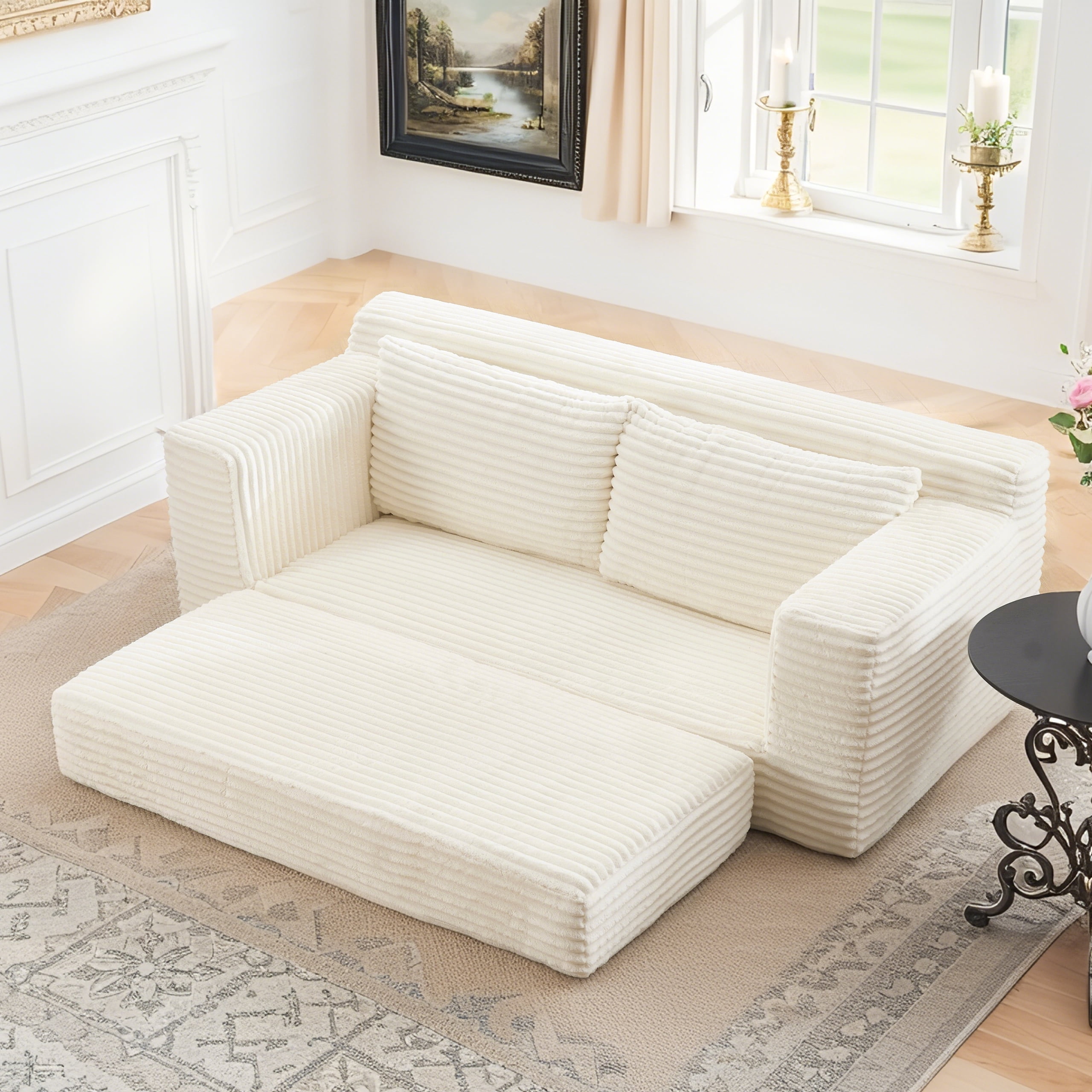 Miniyam Convertible Loveseat Sofa Bed with Memory Foam, Small Couch for Apartment, No Assembly, Corduroy, Beige