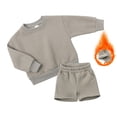 thumbnail image 2 of Wdgfv Boys Girls 2 Piece Pullover Sweatsuit Long Sleeve Hooded Top with Elastic Waist Shorts Pockets Outfit Set Brown 2-3 Years, 2 of 3