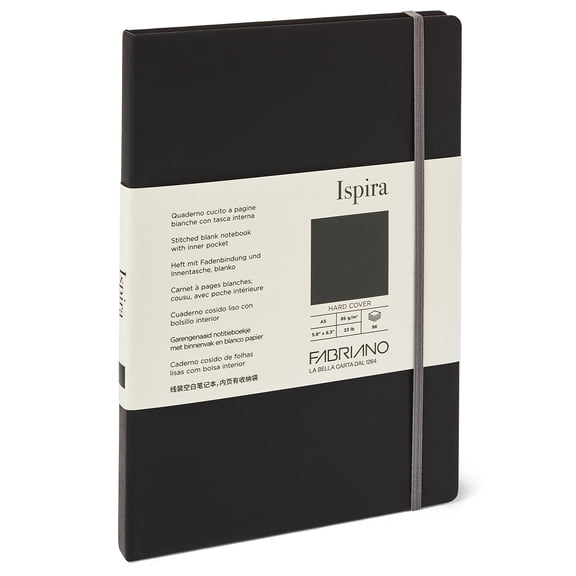 Fabriano Ispira Hard-Cover Notebook, 5.8" x 8.3", Blank, A5 Black