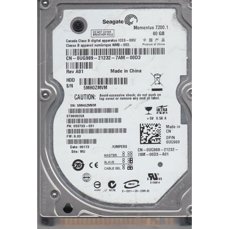 ST980825A, 5MH, WU, PN 9S3733-031, FW 8.03, Seagate 80GB IDE 2.5 Hard Drive