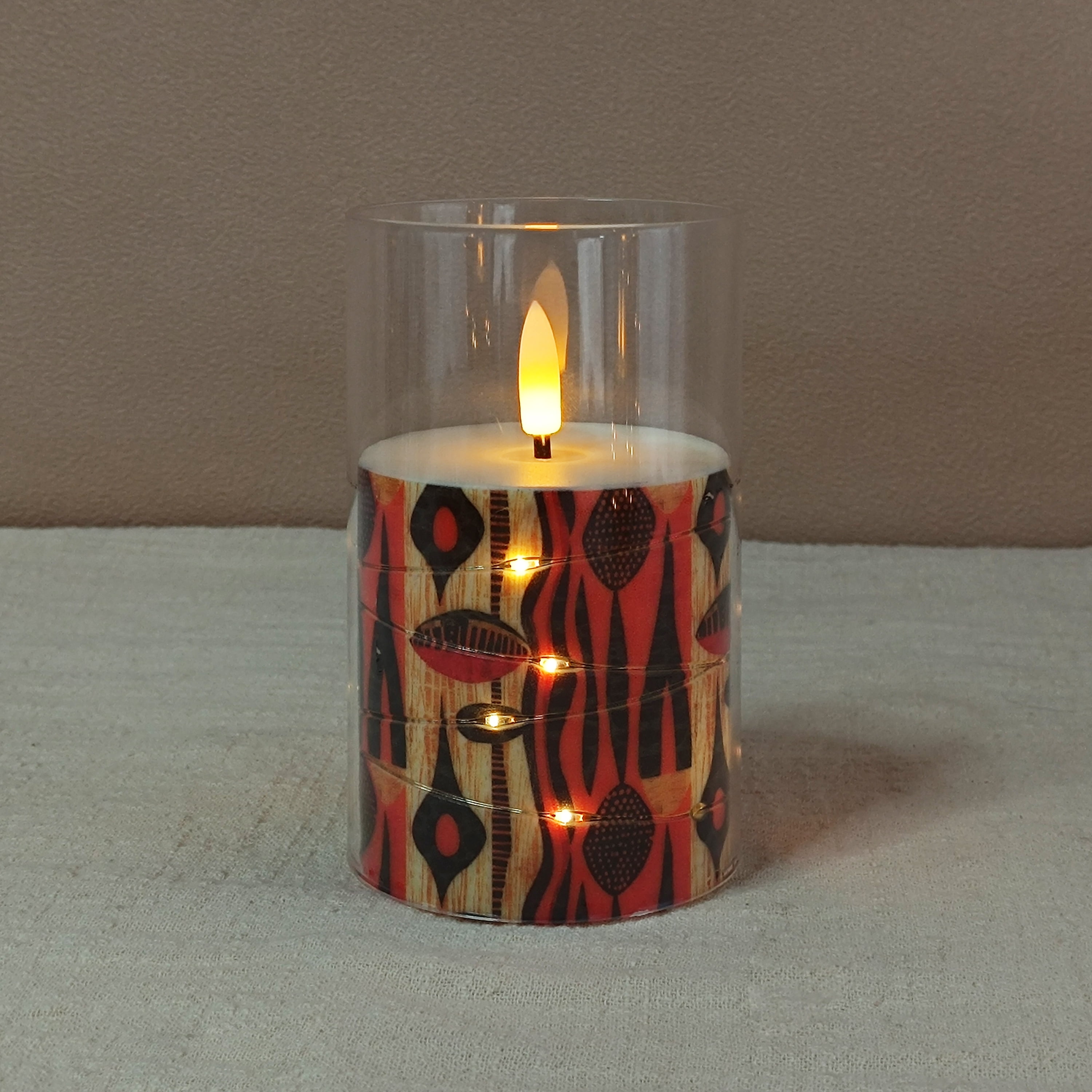 Flameless Candles with String Lights LED Candle Battery Operated Candles with Remote Control,Printed Pillar LED Candles for Wedding Holiday Party Table Home Decorations,Set of 3