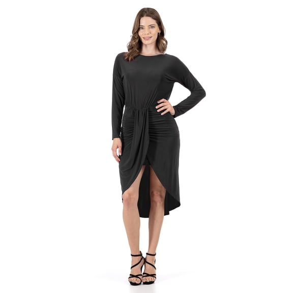 24seven Comfort Apparel Womens Long Sleeve Dressy Tulip Skirt Knee Length Dress-R0066301-BLAC-M