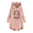 thumbnail image 2 of Fesfesfes Women Hooded Casual Printing Cat Ears Plush Buttons Long Sleeved Hooded Plush Coat Top or, 2 of 3
