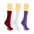 thumbnail image 2 of Nobles Assorted Anti Skid/ No Slip Hospital Gripper Socks, Great for adults, men, women. Designed for medical hospital patients but great for everyone (3 Pairs Red, White, & Purple), 2 of 2