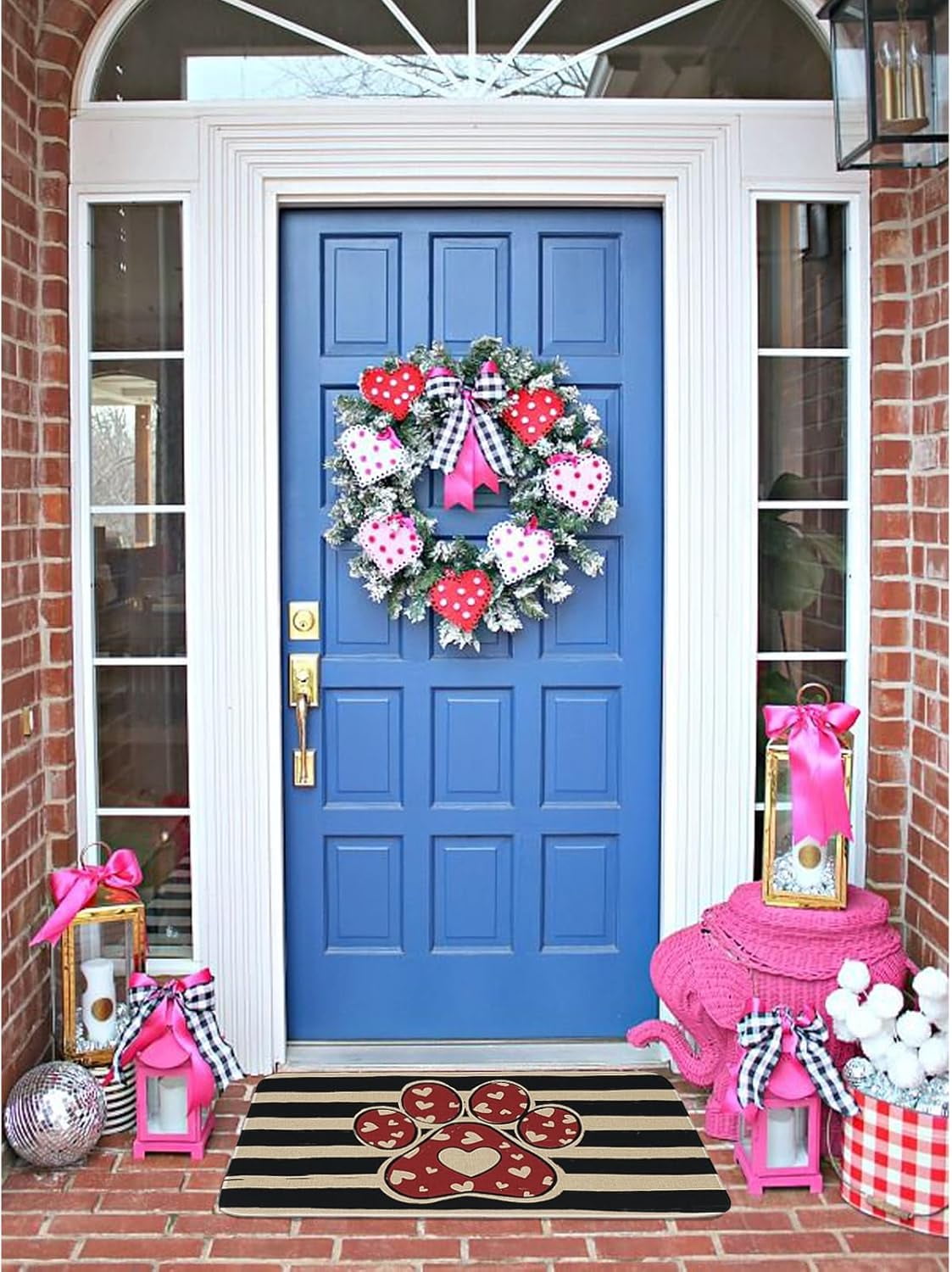 Valentines Day Door Mat Paw Print Love Doormat Valentines Decor Kitchen Mats Home Party Wedding Outdoor Entrance Non-Slip Rubber Door Mats 30" X 17"