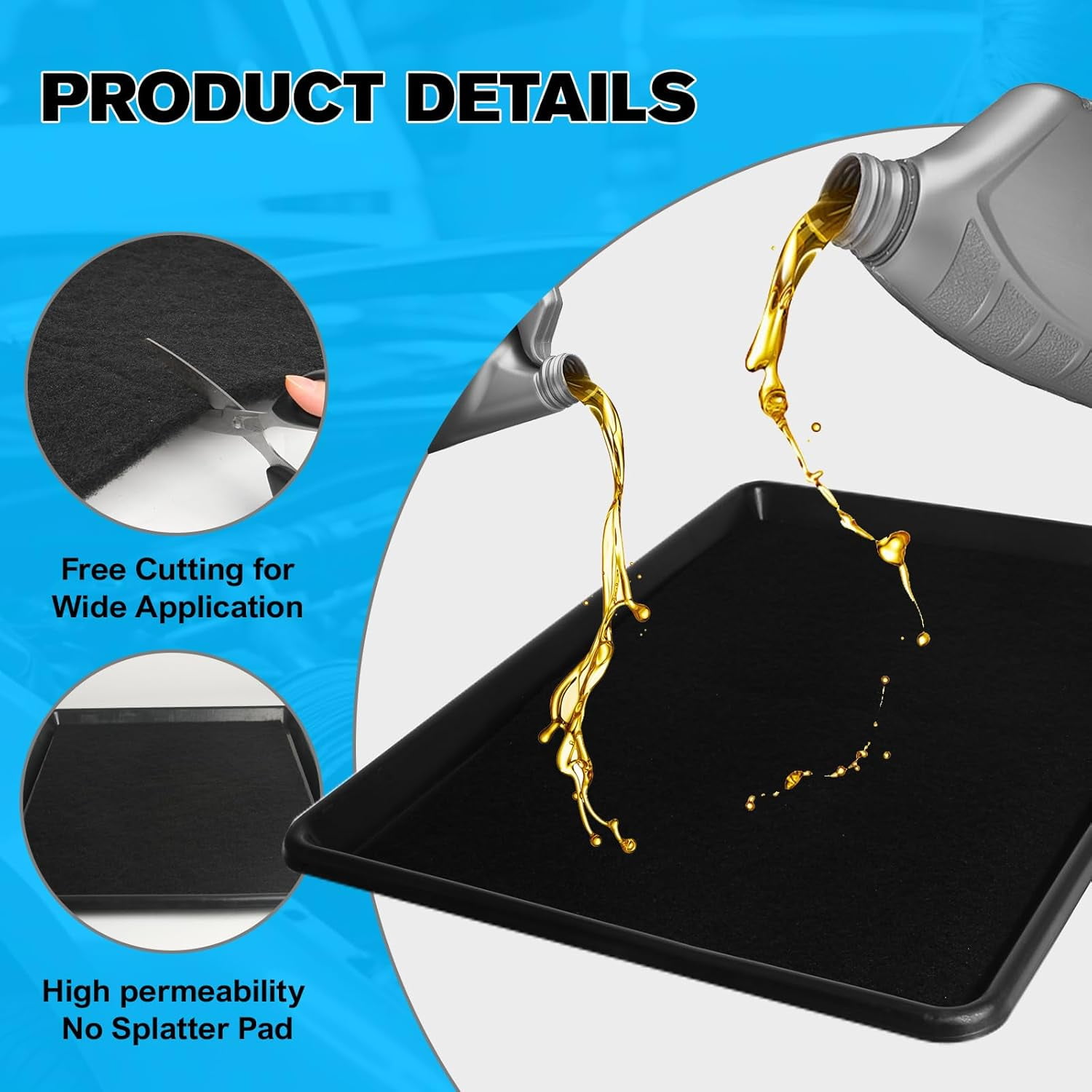 3-Pack Oil Drip Pan for Under Car – 26.8"x20.5" Large Flexible Oil Trays with Spill Mat, Reusable Car Oil Drain Pan, Heat Resistant Floor Catcher for Auto & Home Use