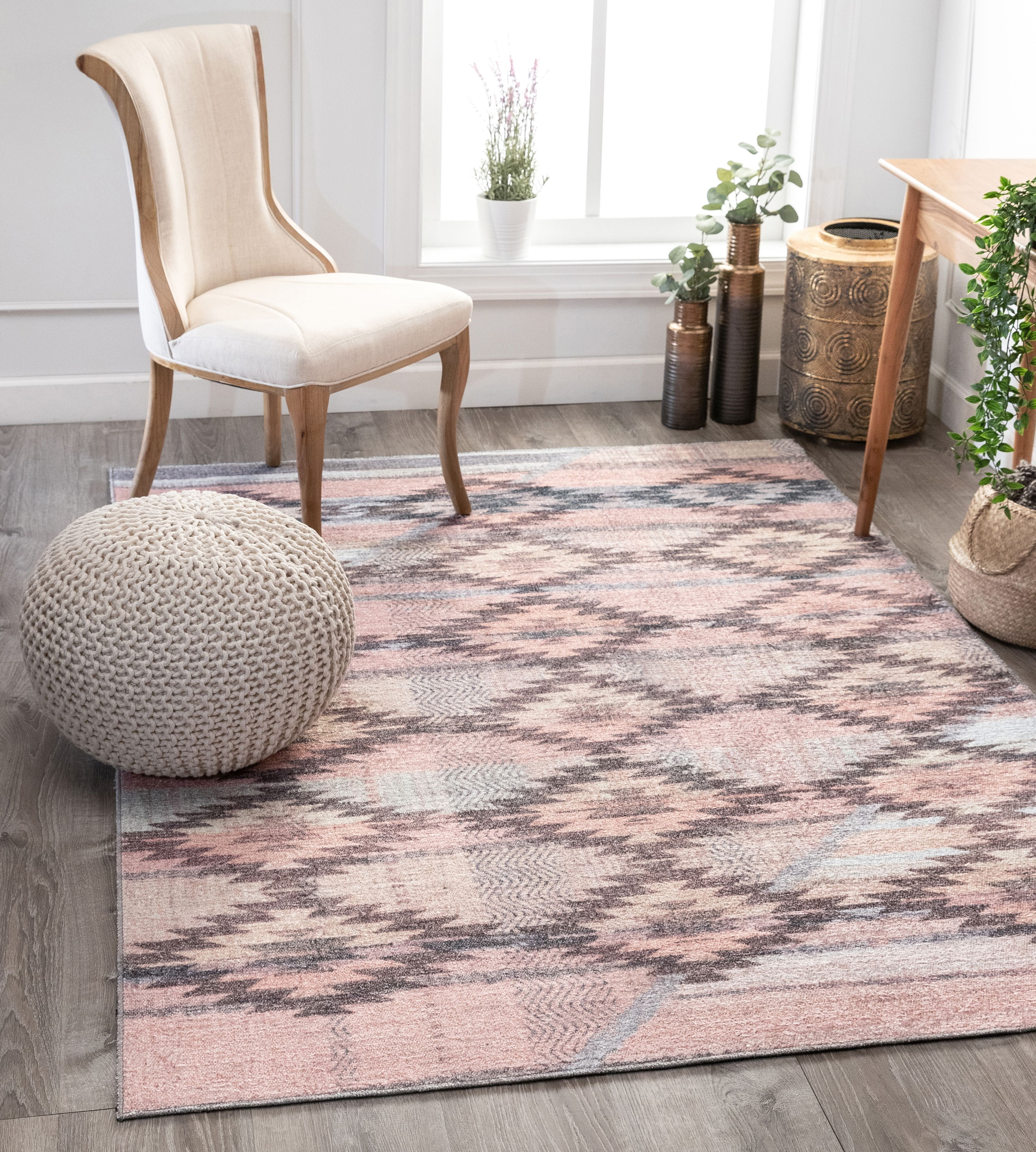 Well Woven Posh Trio Southwestern Geometric Blush Machine Washable 5' x