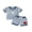 Blue, variant on BemeyourBBs Toddler Baby Boys Back to School Outfit Kids Kindergarten Outfit Baby Boy Summer Clothes Letters and Apple Embroidery Short Sleeve Striped T-Shirt and Pockets Shorts 2 Piece Set