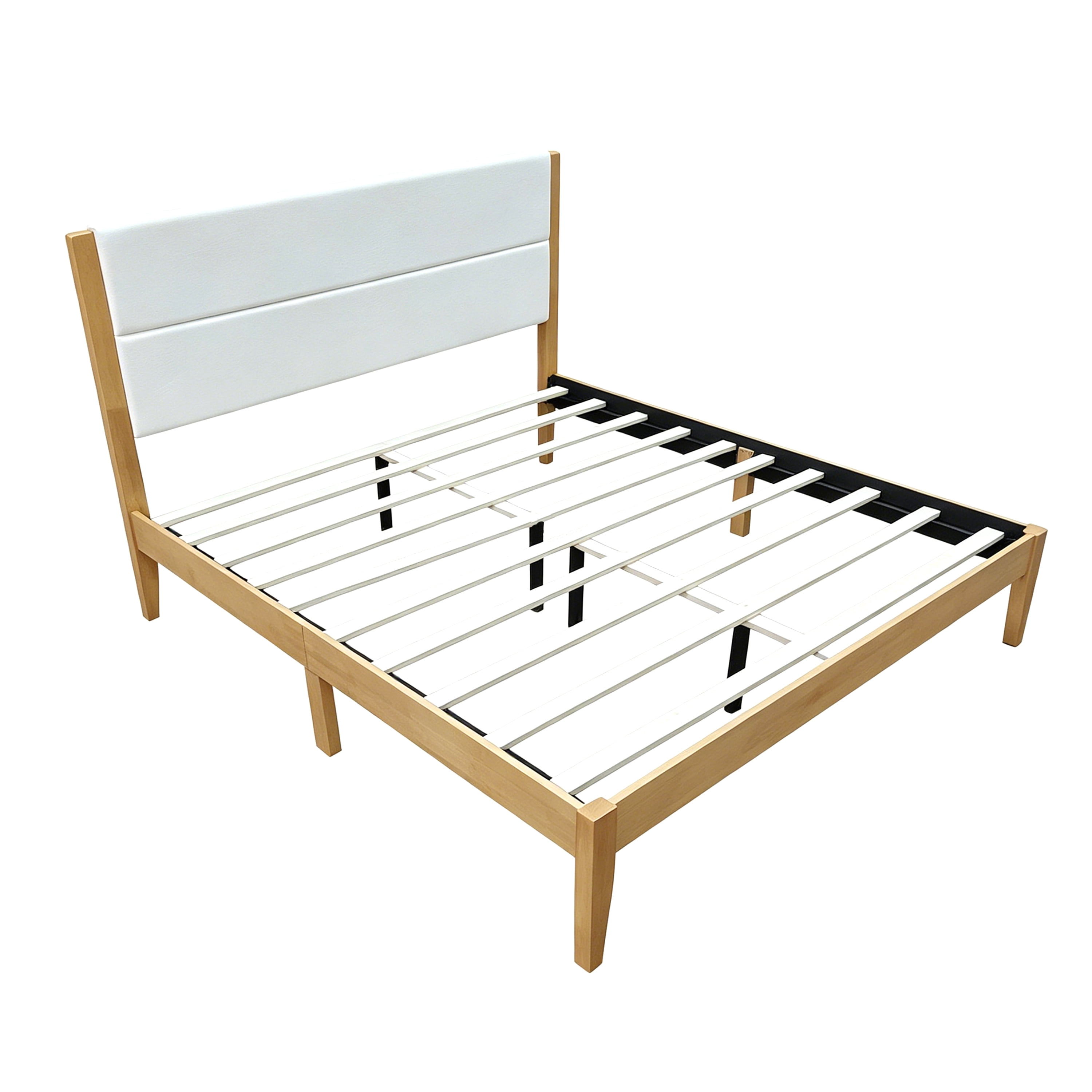 King Size Modern Wood Platform Bed Frame with Upholstered Headboard, No Box Spring Needed