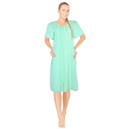

JEFFRICO Womens Dusters For Women Zipper Front Housecoat Lounger Duster House Dress Short Sleeve Nightgowns Pajamas Robe