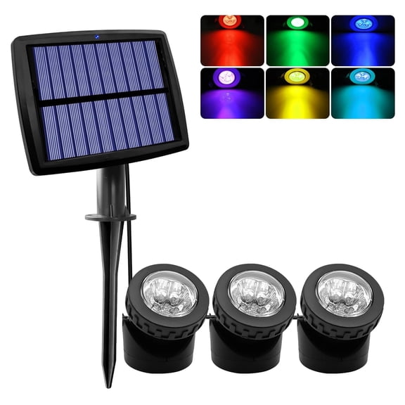 Solar RGB Color Changing LED Underwater Lights with 2 Modes, IP68 Waterproof Submersible Fountain Lights for Pond, Waterfall, and Pool Landscape(3 in 1)