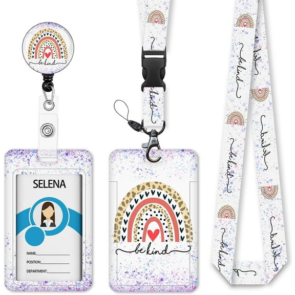 ID Badge Holder with Breakaway Lanyard, Rainbow Lanyards for ID Badges Name Tags ID Card Holder, Cute Badge Reel Badge Clip Retractable, Teacher Nurse Student Office Gifts