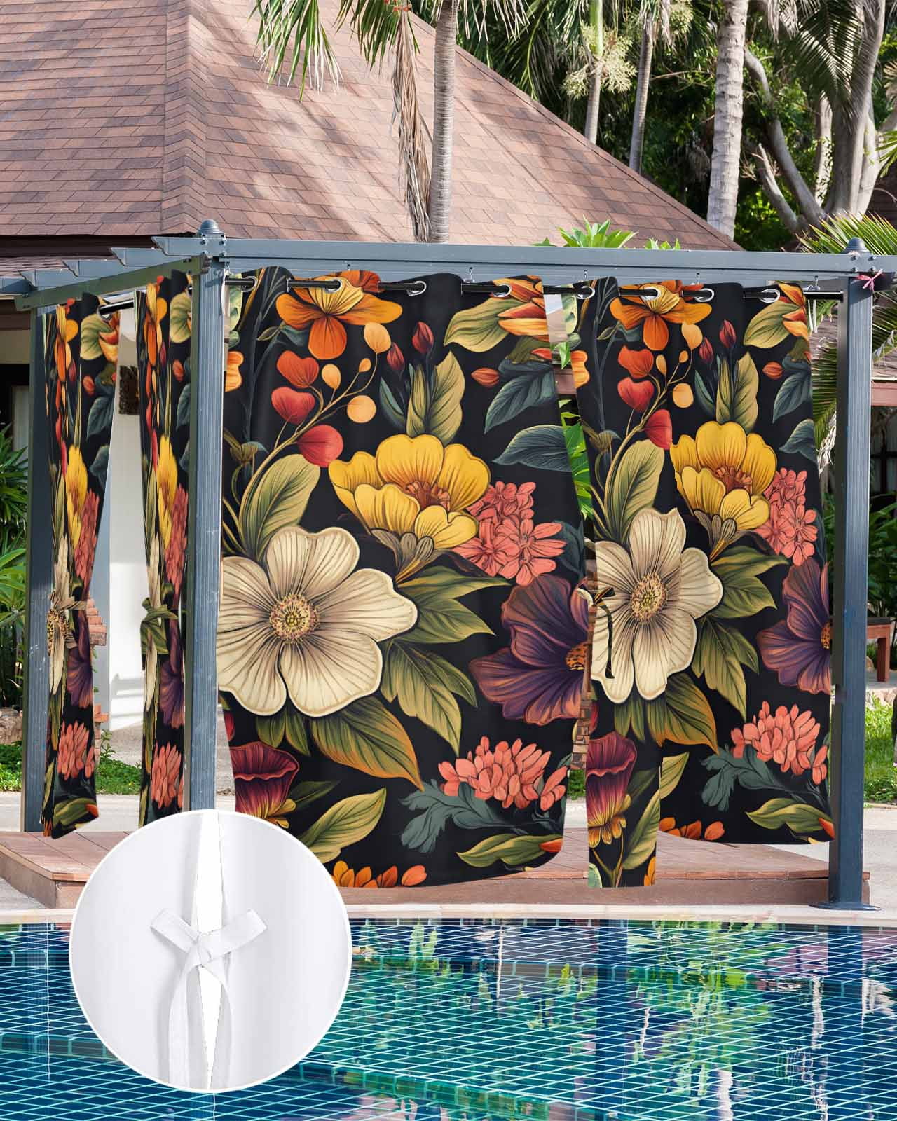 nqOlkjepod Outdoor Curtains for Patio Waterproof, Orange Flower Outdoor Privacy Panels Grommet, Sunflower Watercolor Plant Floral Leaf Blackout Outside Curtains for Porch/Cabana 54"x108", 2 Panels