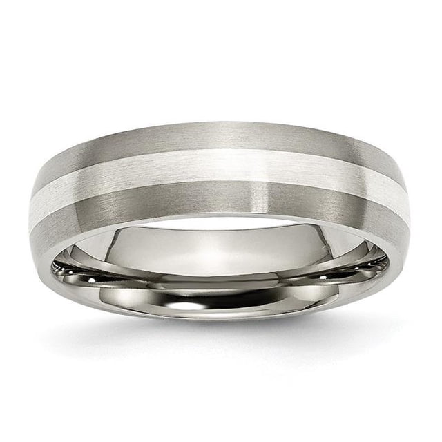 6 mm Titanium Sterling Silver Inlay Brushed Band, Size 12.5
