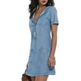 thumbnail image 4 of Avamo Summer Dresses for Women Pockets Casual Jeans Mini Dress Short Sleeve V Neck Denim Dress, 4 of 4