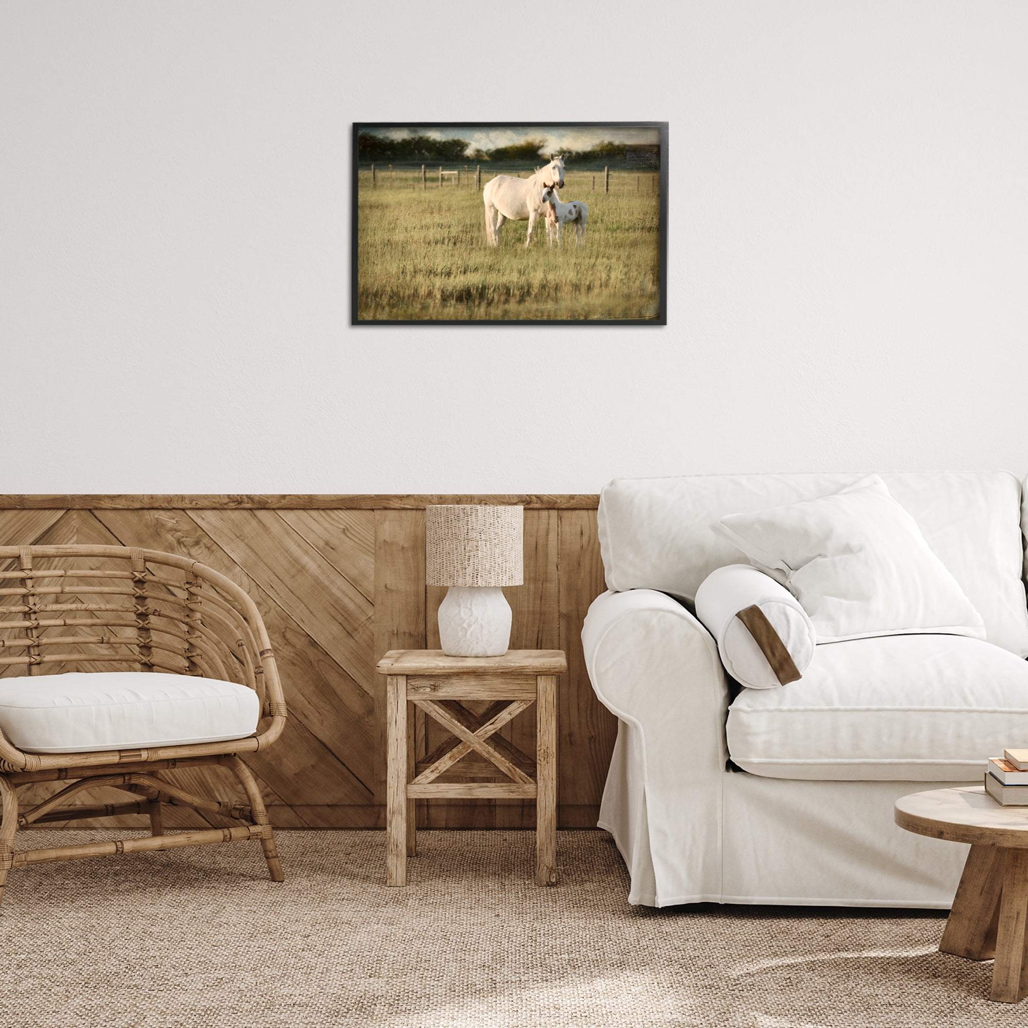 Stupell Industries Rural Horse and Foal Landscape Photography Black Framed Art Print Wall Art, 24 x 16