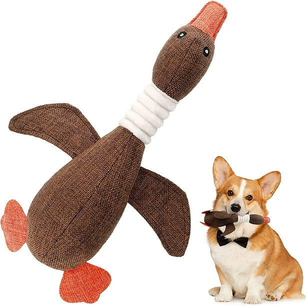Durable Plush Chew Toy for Dog Teeth Cleaning Goose Shaped Toy for Small to Medium Dogs Cute Soft Puzzle Interactive Pet Toy Brown Goose