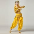 thumbnail image 2 of Hinvhai Girls Belly Dance Dress Clothes Harem Pants Shiny Belly Dance Suits with Head Veil Waist Chain Outfit Yellow 11-13 Years, 2 of 7