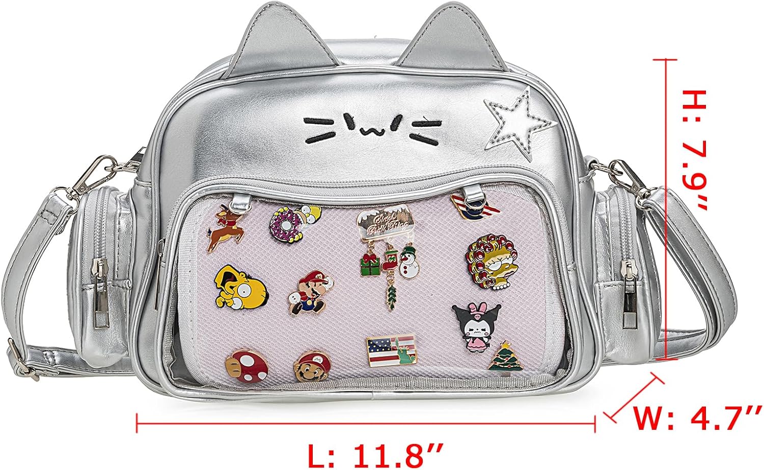 Kwuty Kawaii Ita Bag Backpack Crossbody Bag Cat Shoulder Bags Multi-Purpose Pin Display with Insert