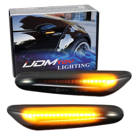 Euro Smoked Lens Amber 18-SMD Sequential Flash LED Front Side Marker Blinker Lights For BMW 1 3 5 Series, etc, Replace OEM Amber/Clear Sidemarker Lamps