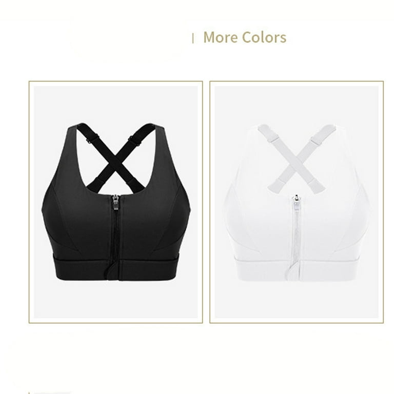 Zipper In Front Sports Bra High Impact Strappy Back Support Workout  Top-2pack Black Champagne 4XL