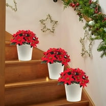 Specollect 7 Forks Christmas Artificial Flannel Poinsettias Bouquet Velvet Poinsettia Bushes, Faux Poinsettia Plant, Christmas Flowers for Home Porch Garden Indoor Outdoor Xmas Tree