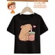 thumbnail image 1 of Youngsters' Capybara Boba Tea Graphic T-Shirt - 100% Cotton, Breathable & Comfortable, Purple Short Sleeve Crew Neck for Casual Wear, Casual Outing Attire|Whimsical Youngsters' Design|Comfortable Fab, 1 of 6