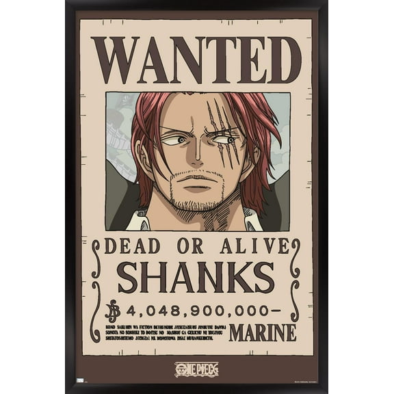 One Piece - Shanks Wanted Poster Wall Poster, 22.375" x 34" Framed