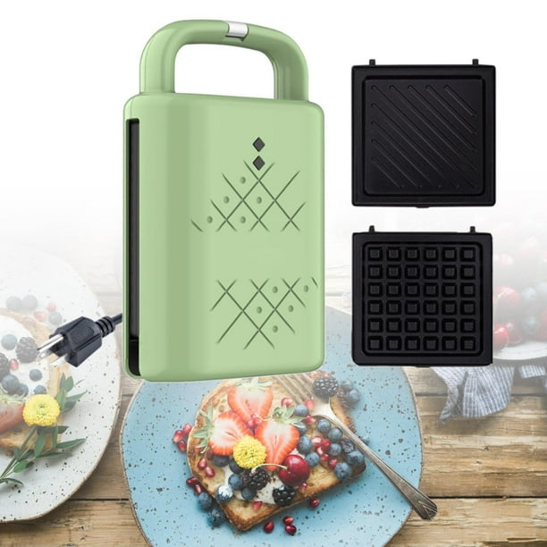 Máquina para hacer waffles eléctrica, sandwichera con 2 placas, portátil, ahorradora de espacio, tostadora, pizzera para cocina de restaurante Verde
