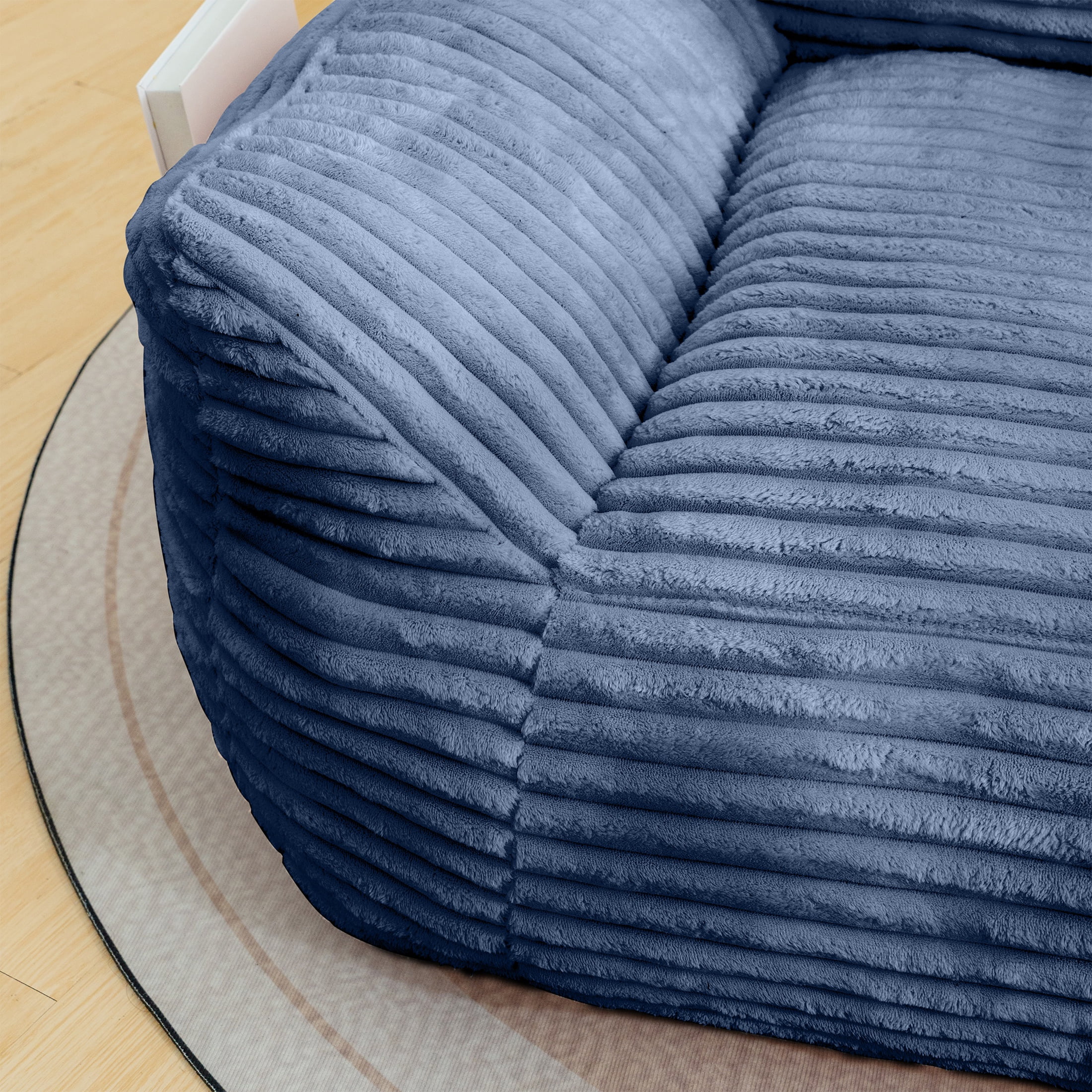 PORKISS Giant Bean Bag Chairs for Adults, Big Comfy Chair Sofa with Corduroy Fabric, Ultra Soft Lazy Floor Sofa Chair with Storage Side Pockets for Family, Blue
