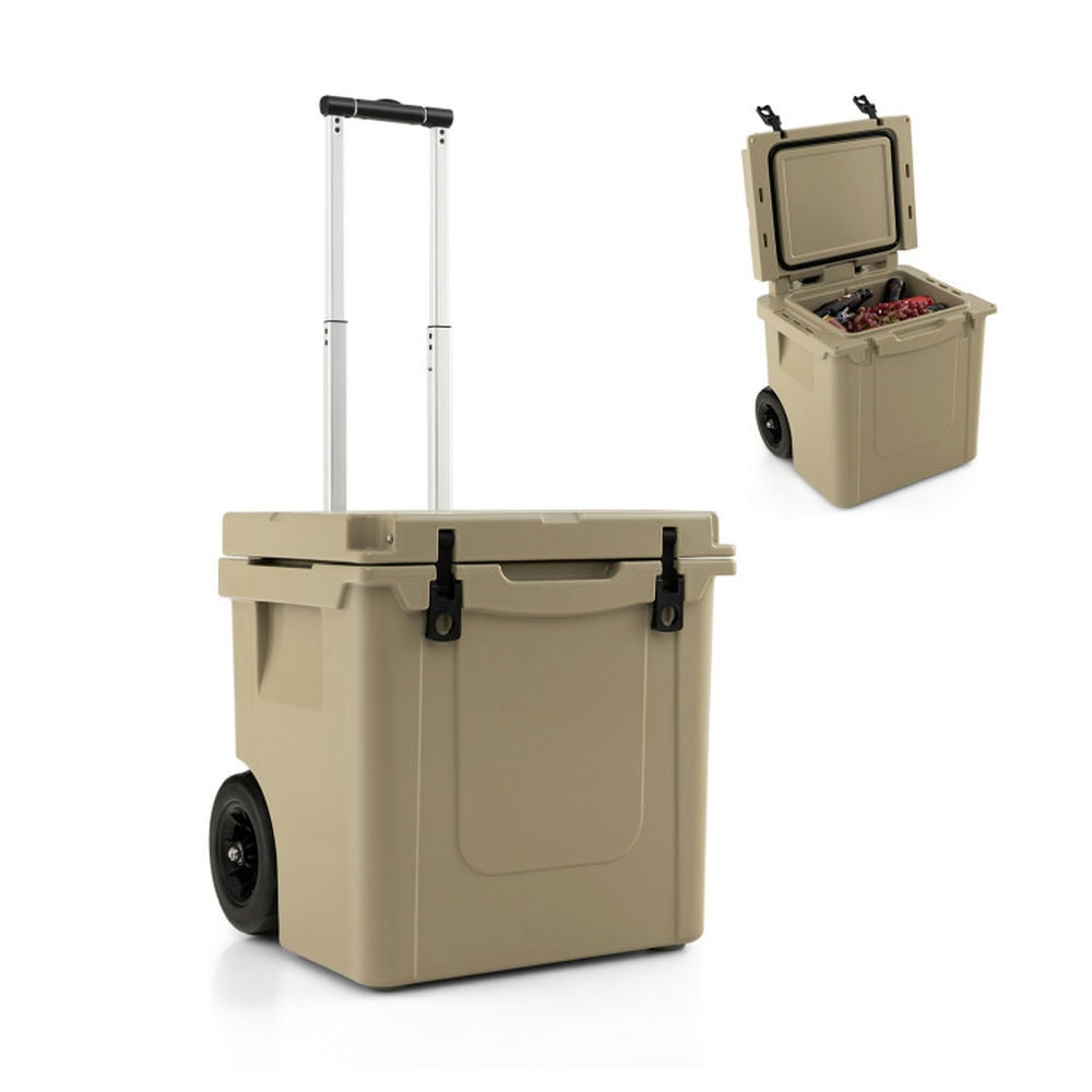 Spaco 45 Quart Cooler Towable Ice Chest, Multi-Use Cooler with 2 Portable Handles and Smooth-moving Wheels, Cooler with 4 Anti-Slip Pads for Indoor as Kitchen, Brown
