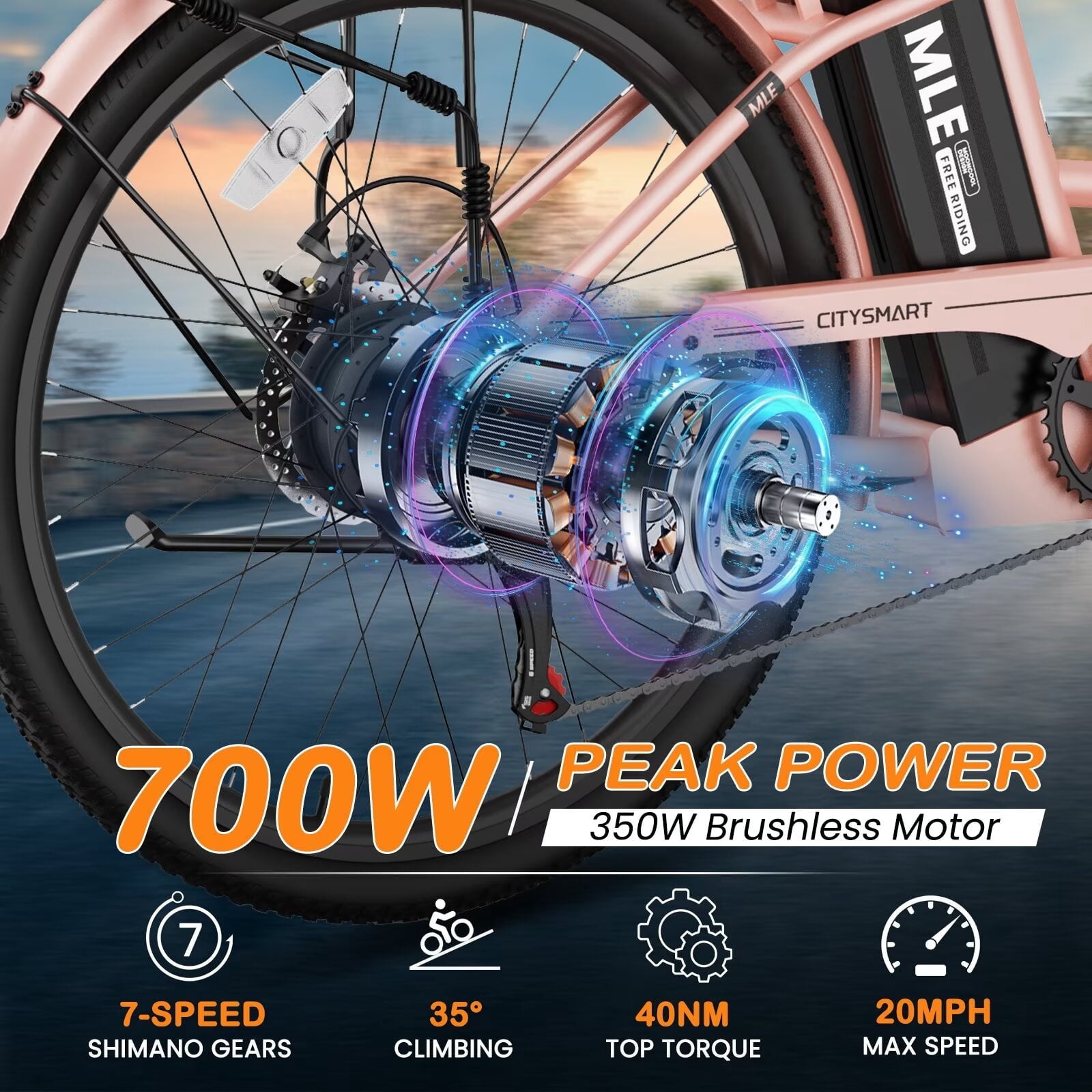 Lilypelle Electric Bike for Unisex Adults,24/26" 7-Speed Step Thru Electric Bicycle ,36V,20MPH
