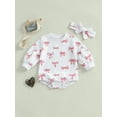 thumbnail image 4 of Suealasg Newborn Girls Spring Rompers Baby Valentine's Day Clothes Bow Embroidery Long Sleeve Bodysuits Headband, 4 of 9