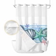 thumbnail image 2 of Blue Coastal No Hook Shower Curtain Waterproof, Bathroom Curtains with Snap in Liners and See Through Top Window, Beach Nautical Starfish Shell Coral Hotel Style Bathtub Curtains Shower 48"Wx72"L, 2 of 8