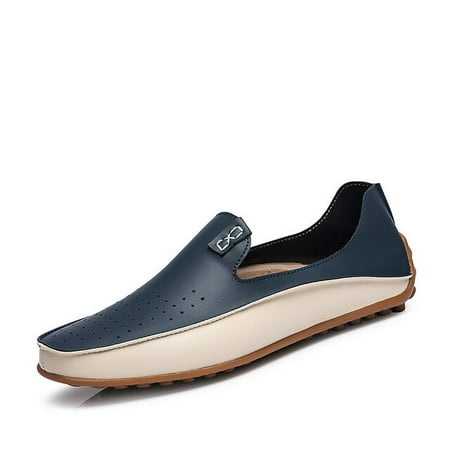 

Susugrace Men Leather Casual Loafers Summer Flats Slip-on Breathable Moccasins Hombres Autumn Soft Drive Shoes Outdoor Size 47