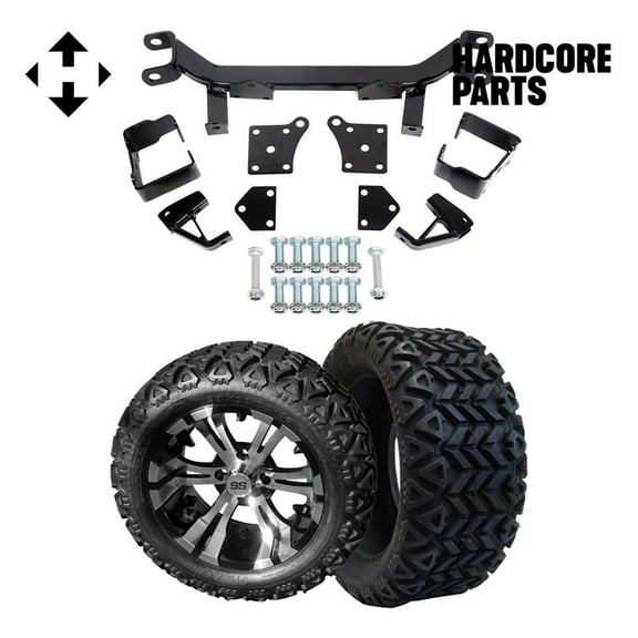 Hardcore Parts 6" Drop Axle Lift Kit for EZGO TXT/PDS (1994.5-2001.5) Electric Golf Cart with 14" Machined/Black 'Vampire' Wheels and 23"x10"-14 DOT rated All-Terrain tires