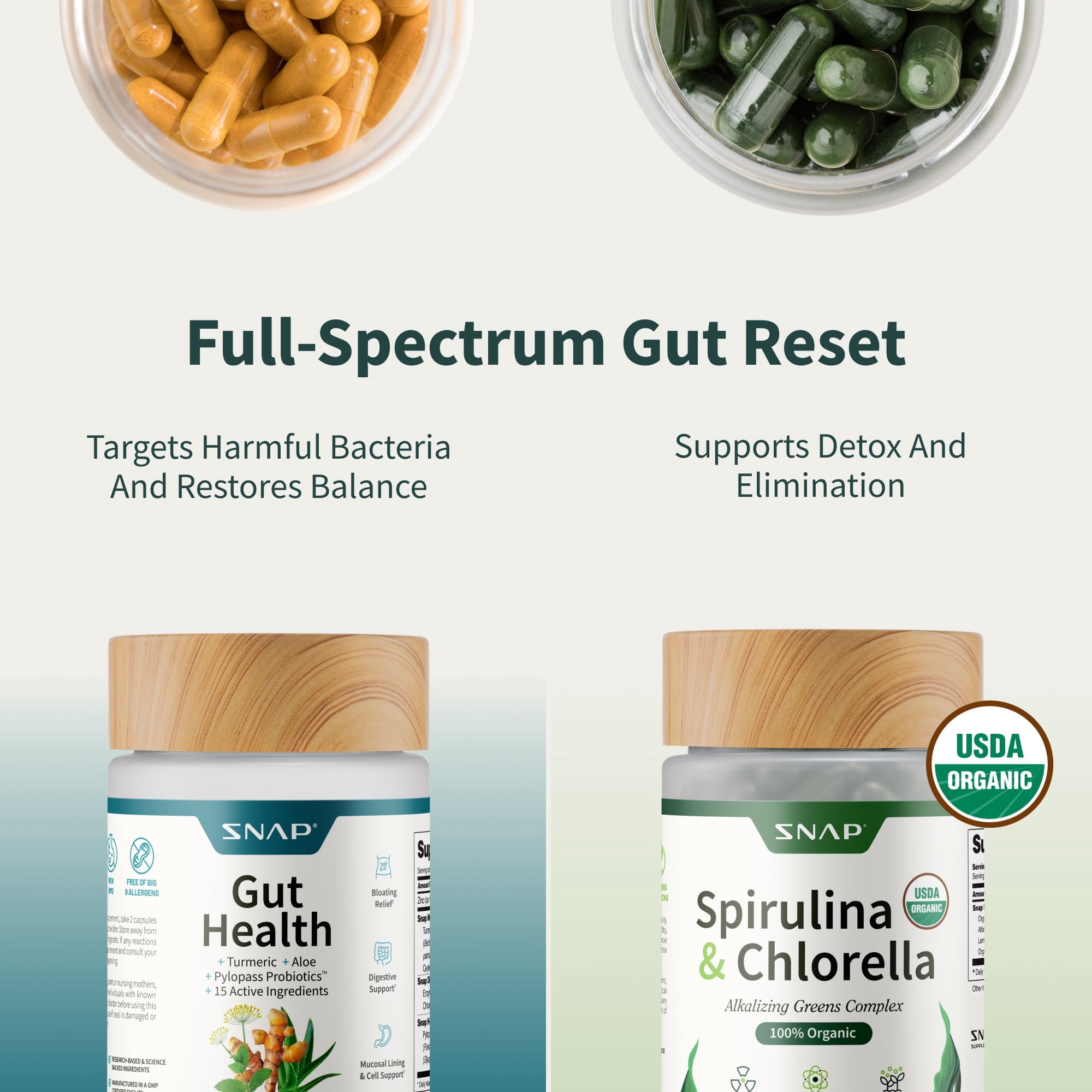 Snap Supplements Organic Spirulina and Gut Health Bundle - Superfood, Phytonutrients, Trace Minerals + Probiotic for Digestive and Gut Health - 3 Pack