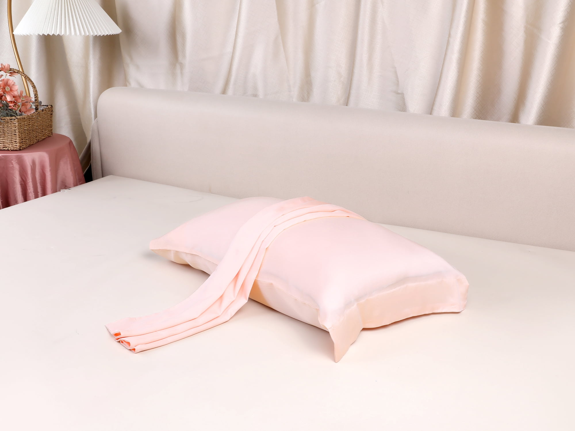 Unique Bargains Satin Pillow Cases Set of 2 Cooling Pillow Covers Queen Pink