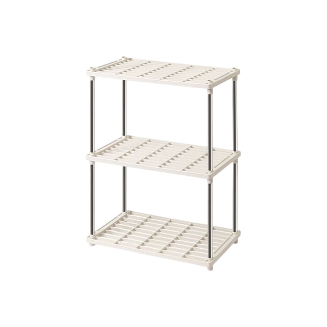 Fesfesfes 4-Tier Ventilated Shelf Organizer,Adjustable Home Storage Rack for Basement, Closet, Garage (Easy Assembly White Design) Beige