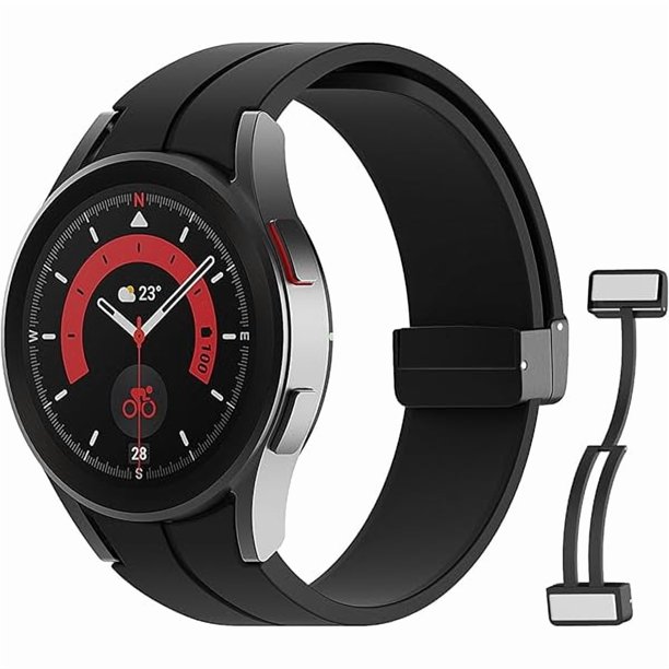 Chenchen Bands Compatible with Samsung Galaxy Watch 7 FE 6 5 4 Band 40mm 44mm/Watch 6 Classic 43mm 47mm/Watch 5 Pro 45mm/Watch 4 Classic 42mm 46mm, No Gap Magnetic Clasp Silicone Sport Strap, Black