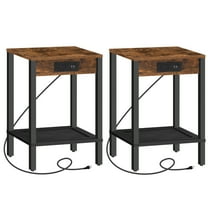 HOOBRO Side Table with Charging Station, Set of 2 End Tables with USB Ports and Outlet, Nightstand with 2-Tier Storage Shelf, for Living Room, Bedroom, Small Space, Rustic Brown and Black BF91UBZP201