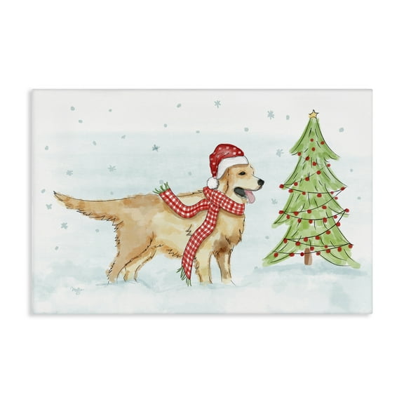 Stupell Industries Snowy Labrador Scene Holiday Painting Gallery Wrapped Canvas Art Prints Wall Art, 24 x 16