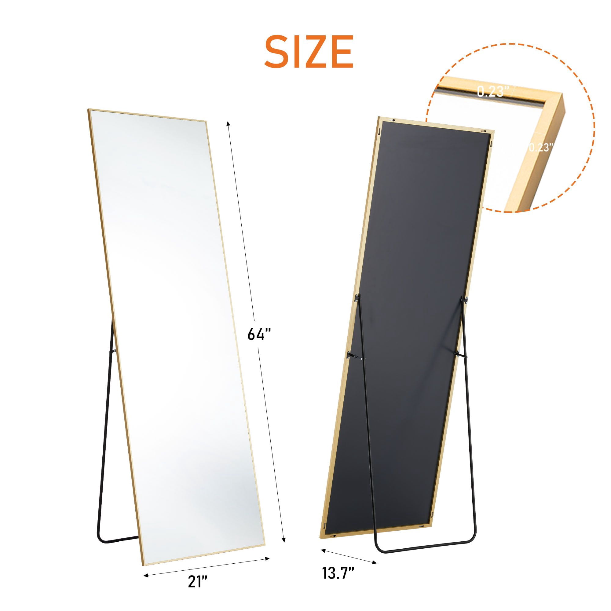 64"x21" Full Body Wall Mirror Standing Hanging or Leaning Wall-Mounted Mirrors with Stand Aluminum Alloy Frame Living Room