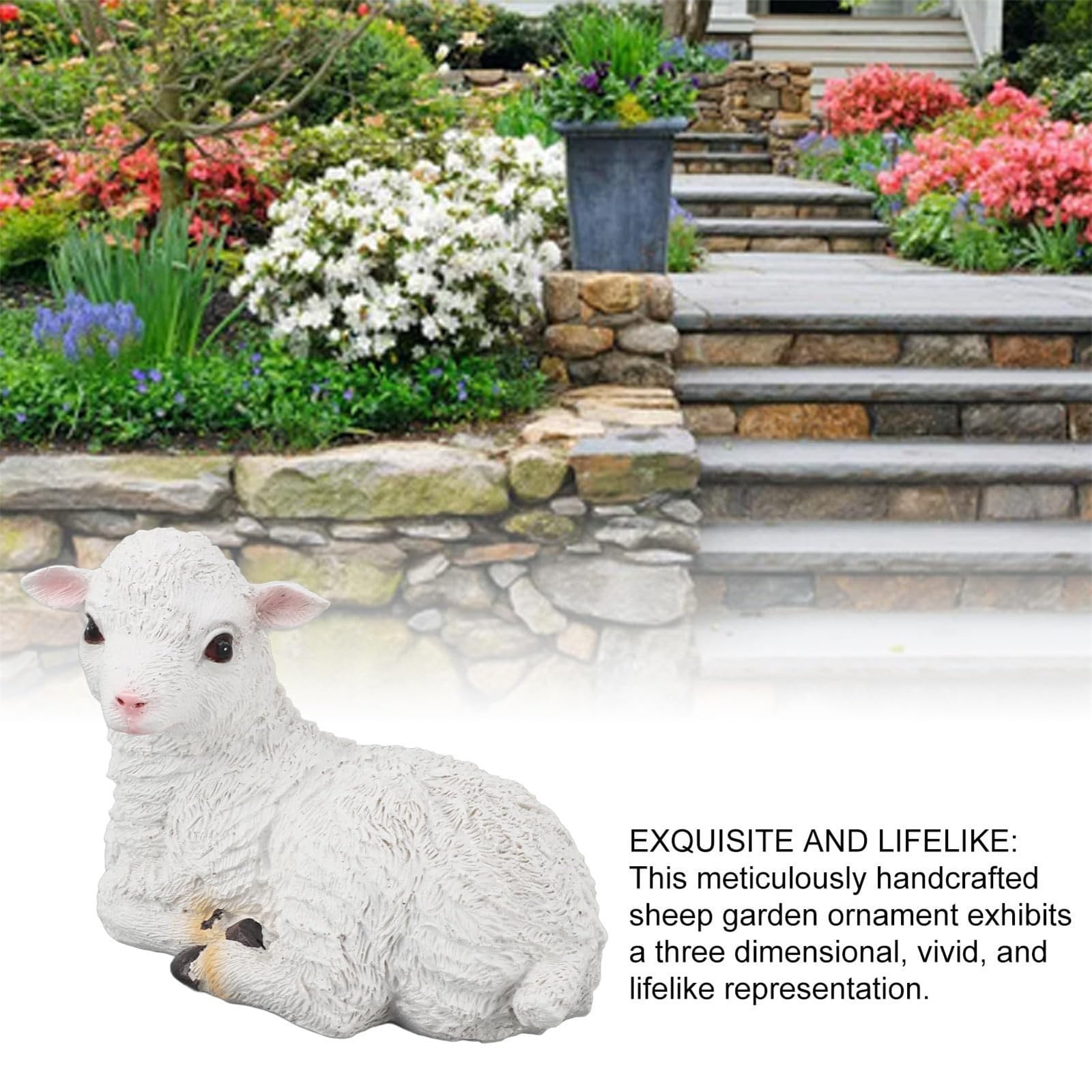 GQDIN Lifelike Resin Lamb Statue for Outdoor Decor - Farmhouse Animal Sculpture for Garden, Patio, Indoor Display | Weather-Resistant Art Craft for Terrace,Porch,Wall |Rustic Decor,7" tall